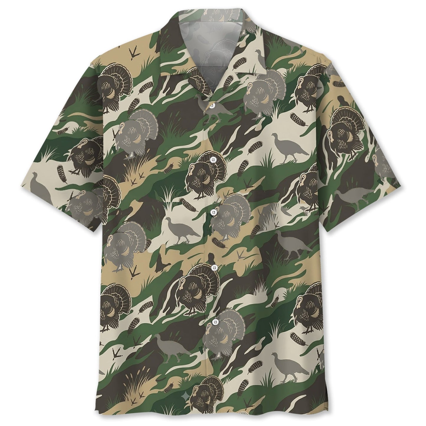 Outdoor Turkey Hunting Camo Print Graphic Hawaiian Shirt