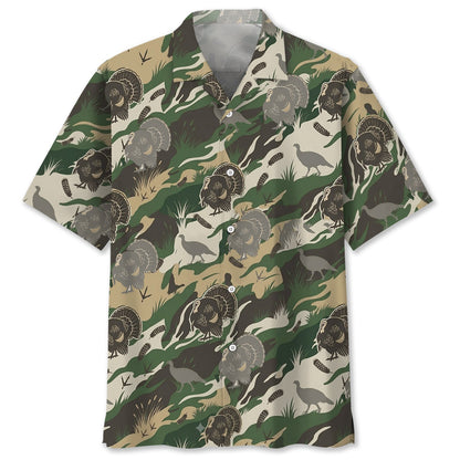 Outdoor Turkey Hunting Camo Print Graphic Hawaiian Shirt