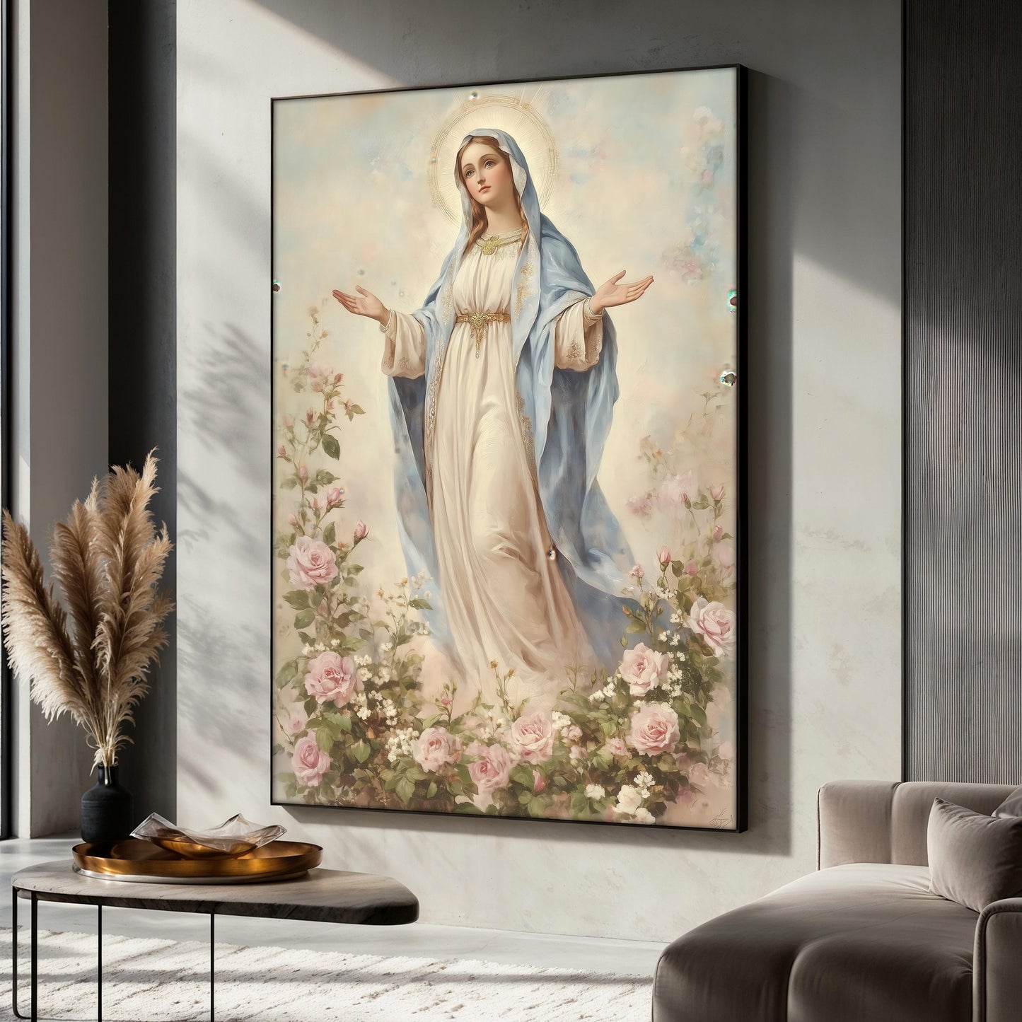 Blessed Virgin Mary Canvas Painting, Catholic Religious Wall Art