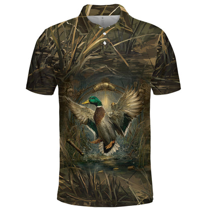 Mallard Duck Hunting Dark Camo Polo Shirt