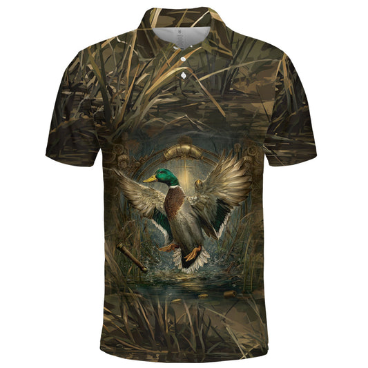 Mallard Duck Hunting Dark Camo Polo Shirt