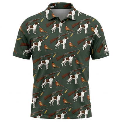 Vintage Hunting Dog & Pheasant Pattern Men Polo Shirt
