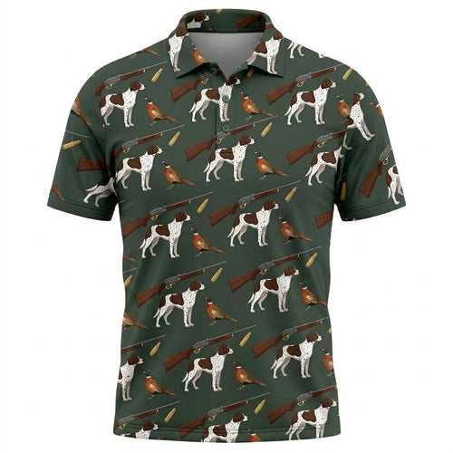 Vintage Hunting Dog & Pheasant Pattern Men Polo Shirt