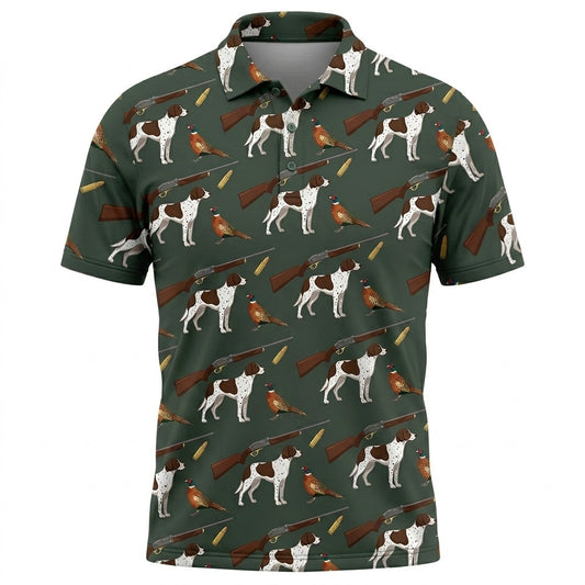 Vintage Hunting Dog & Pheasant Pattern Men Polo Shirt