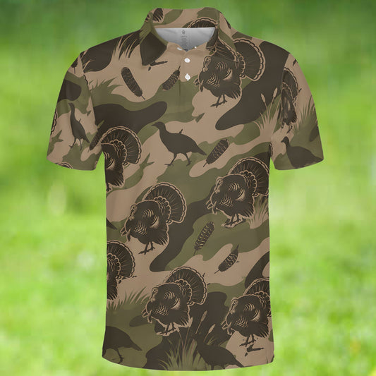 Vintage Camouflage Wild Turkey Hunting Polo shirt