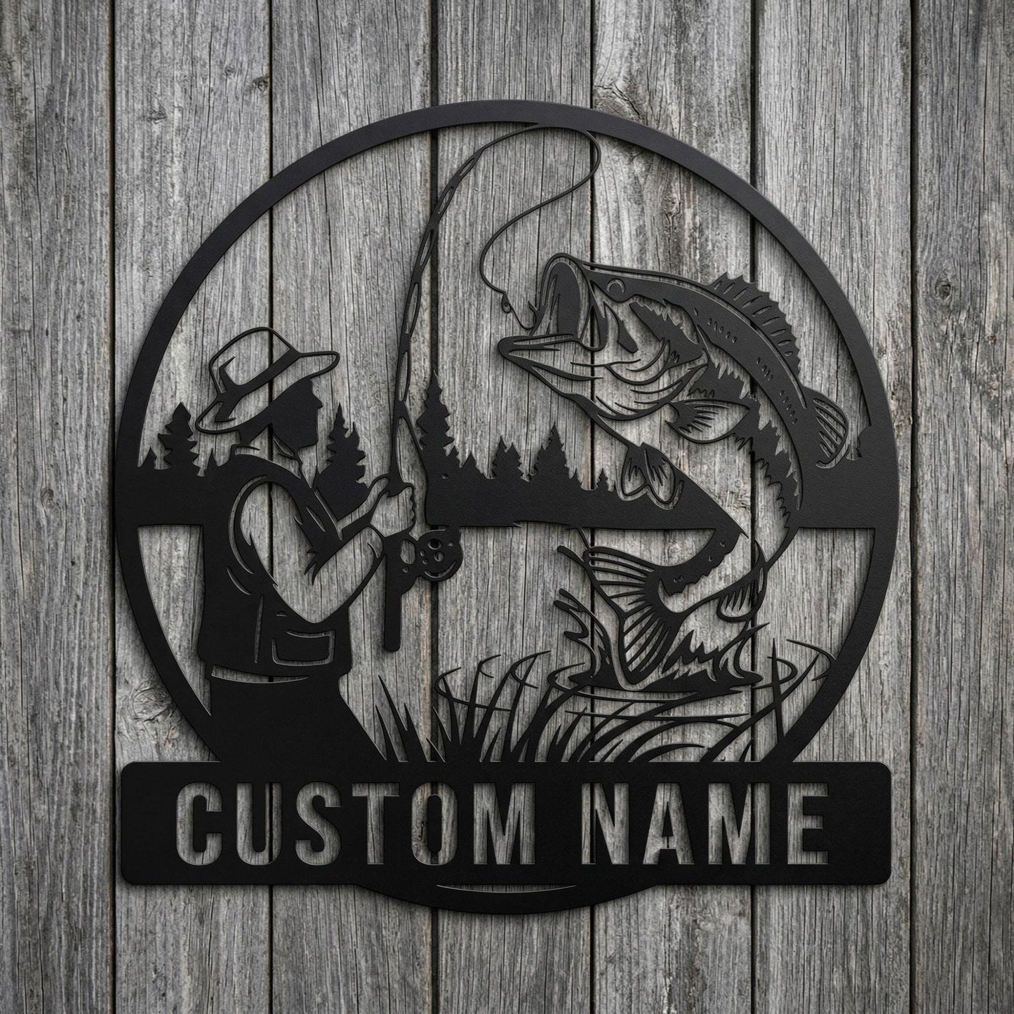 Personalized Fishing Metal Sign, Custom Last Name Sign, Bass Fishing Decor
