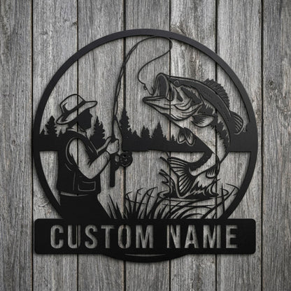 Personalized Fishing Metal Sign, Custom Last Name Sign, Bass Fishing Decor