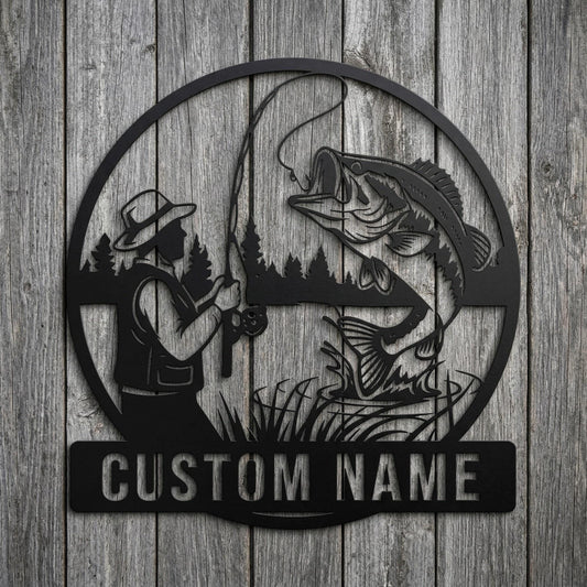 Personalized Fishing Metal Sign, Custom Last Name Sign, Bass Fishing Decor