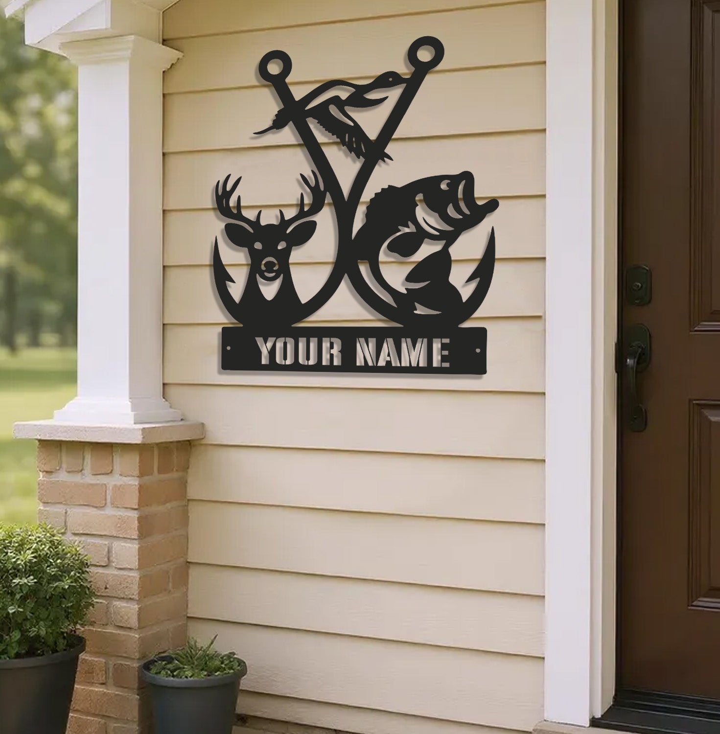 Personalized Hunting Fishing Metal Sign WITH LED/WITHOUT LED, Deer Duck Bass Wall Decor