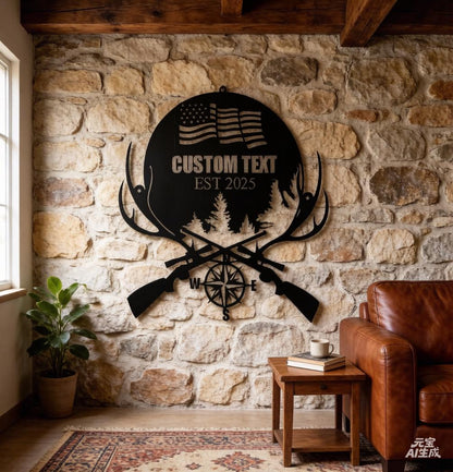 Custom Deer Antler metal sign , Personalized Hunting Wall Decor for Cabin