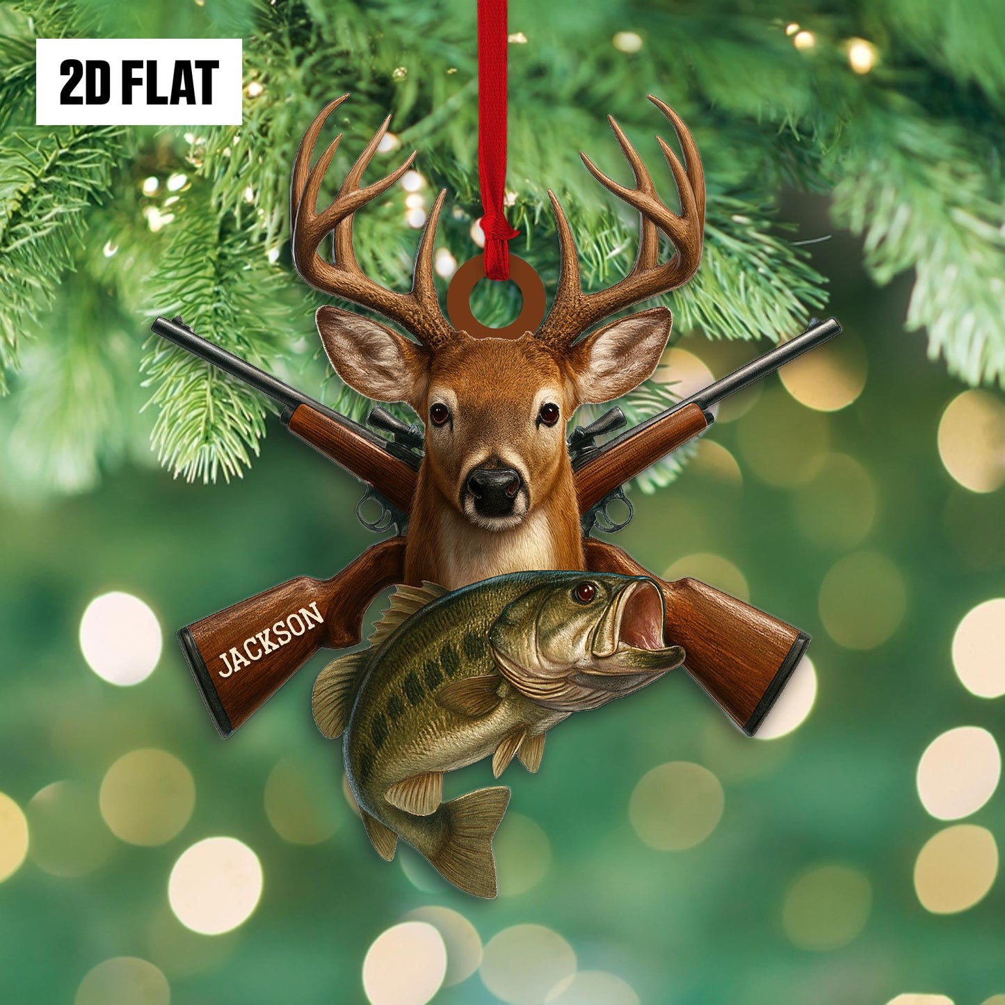 Personalized Hunting Flat Ornament, Custom Name Christmas Tree Ornament