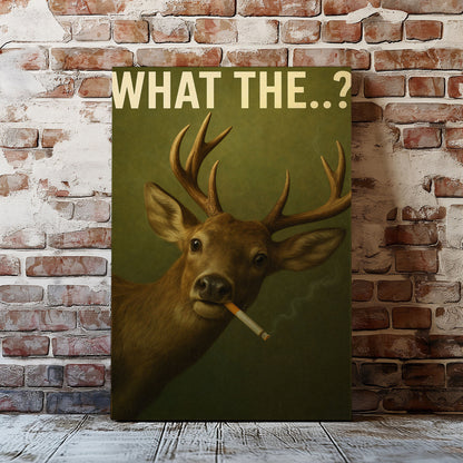 Funny Deer Canvas Wall Art – What The..? Smoking Deer Hunting Cabin Décor