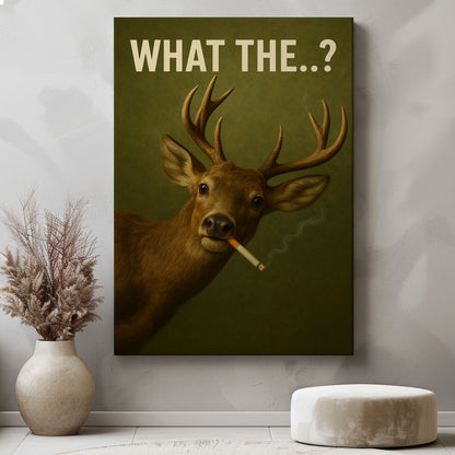 Funny Deer Canvas Wall Art – What The..? Smoking Deer Hunting Cabin Décor