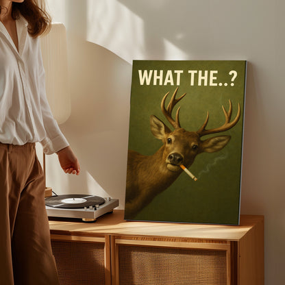 Funny Deer Canvas Wall Art – What The..? Smoking Deer Hunting Cabin Décor