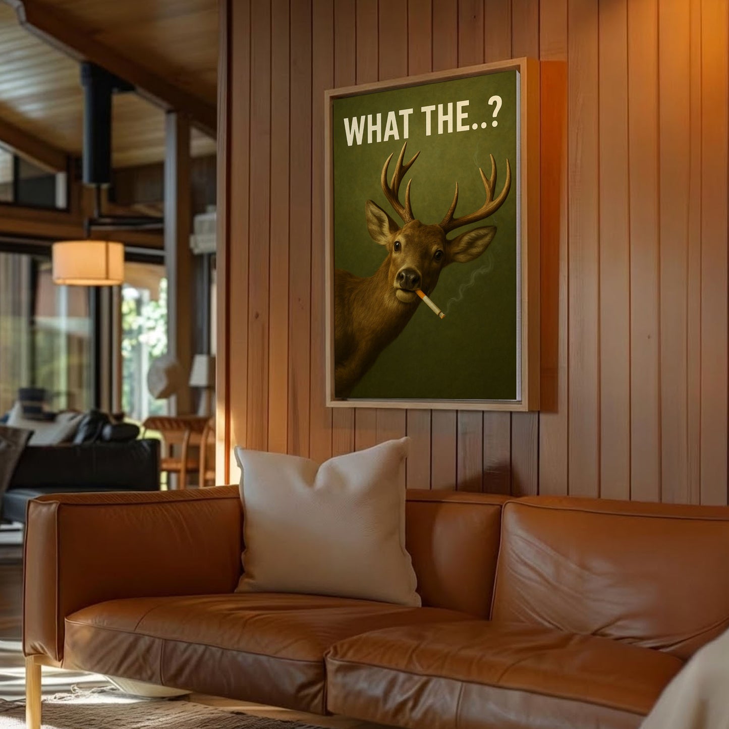 Funny Deer Canvas Wall Art – What The..? Smoking Deer Hunting Cabin Décor
