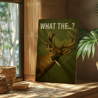 Funny Deer Canvas Wall Art – What The..? Smoking Deer Hunting Cabin Décor