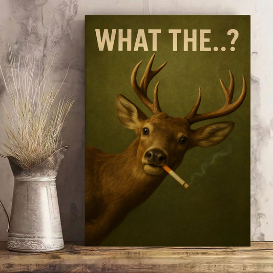Funny Deer Canvas Wall Art – What The..? Smoking Deer Hunting Cabin Décor