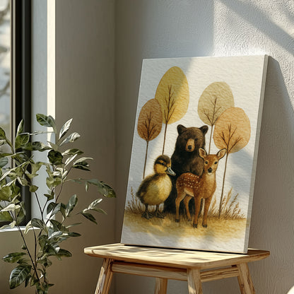 Rustic Woodland Animal Canvas – Bear Deer Duck Wildlife Wall Décor