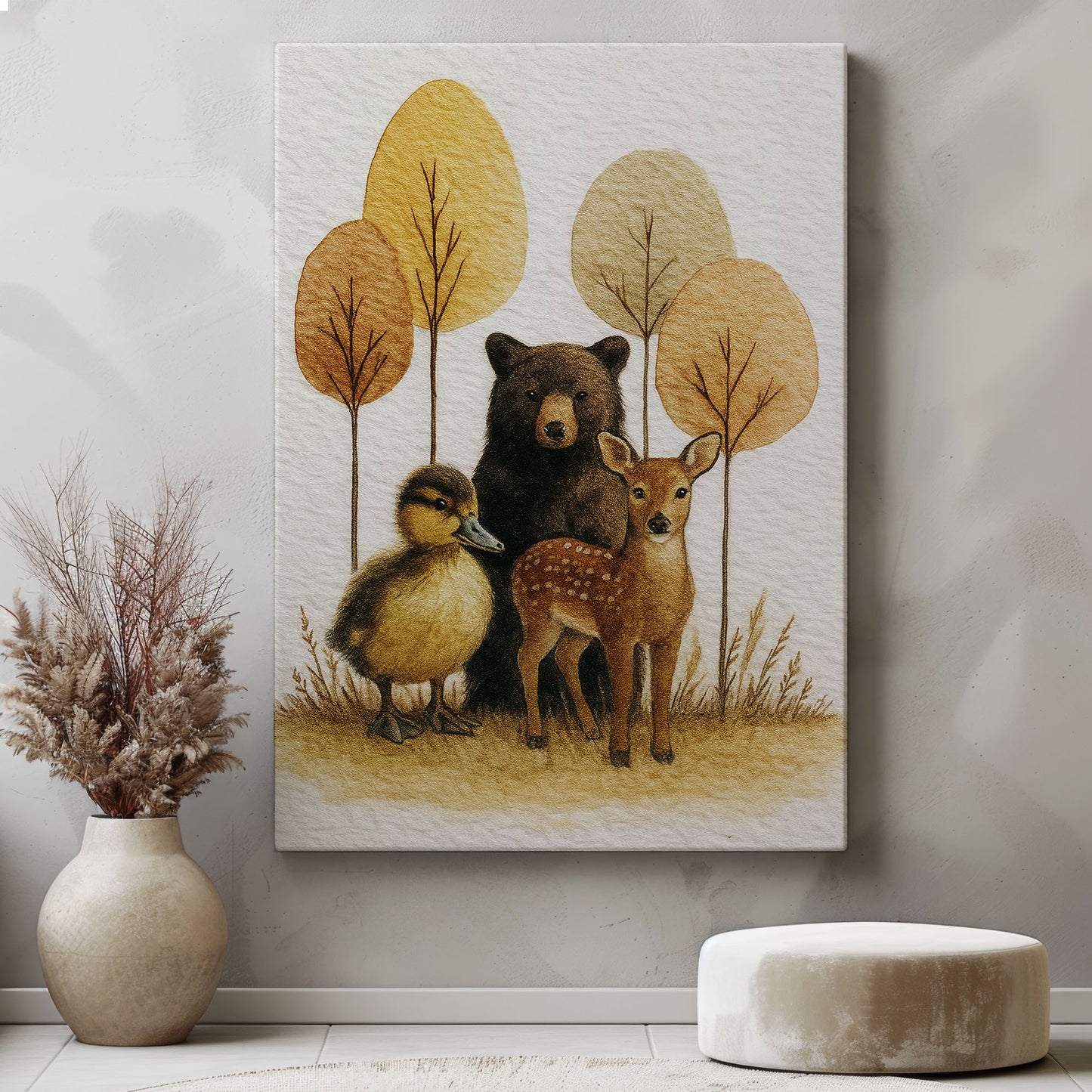 Rustic Woodland Animal Canvas – Bear Deer Duck Wildlife Wall Décor