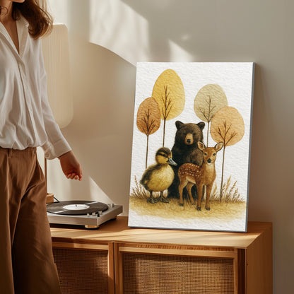 Rustic Woodland Animal Canvas – Bear Deer Duck Wildlife Wall Décor