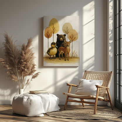 Rustic Woodland Animal Canvas – Bear Deer Duck Wildlife Wall Décor