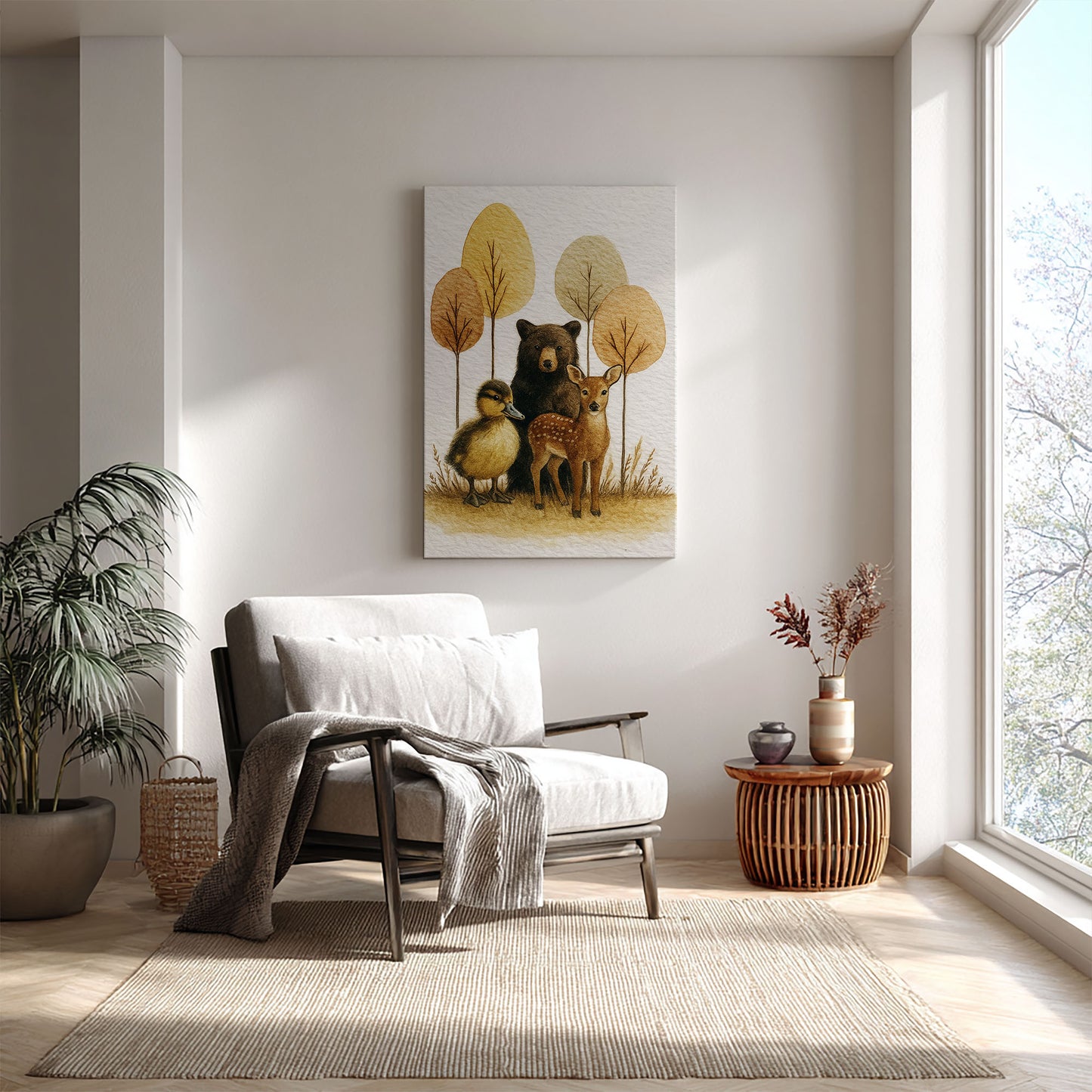 Rustic Woodland Animal Canvas – Bear Deer Duck Wildlife Wall Décor