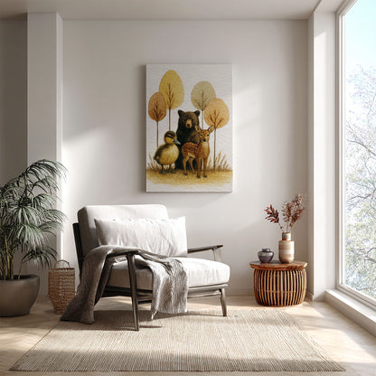 Rustic Woodland Animal Canvas – Bear Deer Duck Wildlife Wall Décor