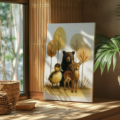 Rustic Woodland Animal Canvas – Bear Deer Duck Wildlife Wall Décor