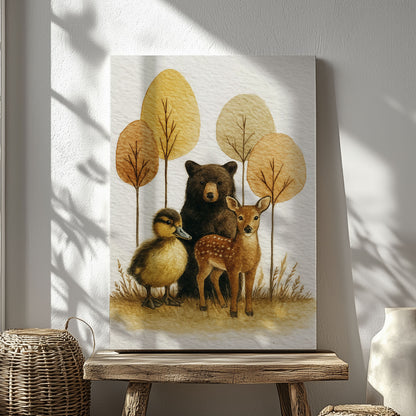 Rustic Woodland Animal Canvas – Bear Deer Duck Wildlife Wall Décor
