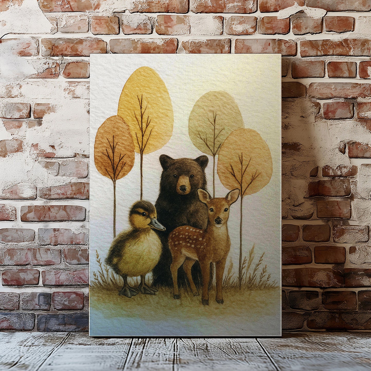 Rustic Woodland Animal Canvas – Bear Deer Duck Wildlife Wall Décor