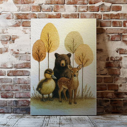 Rustic Woodland Animal Canvas – Bear Deer Duck Wildlife Wall Décor