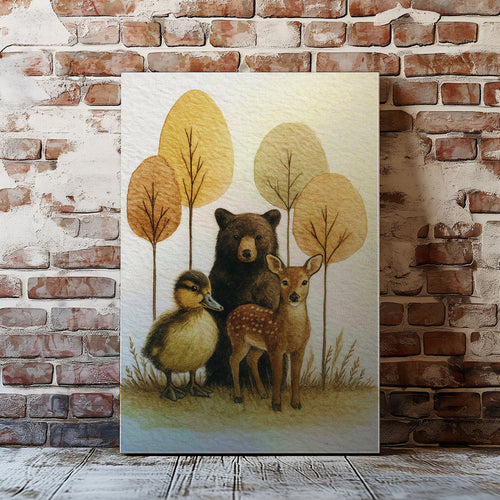 Rustic Woodland Animal Canvas – Bear Deer Duck Wildlife Wall Décor