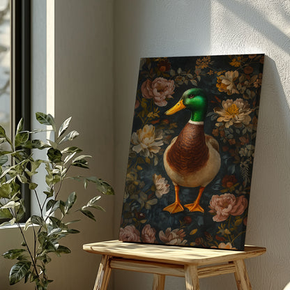 Mallard Duck Canvas Wall Art – Woodland Floral Hunting home decor