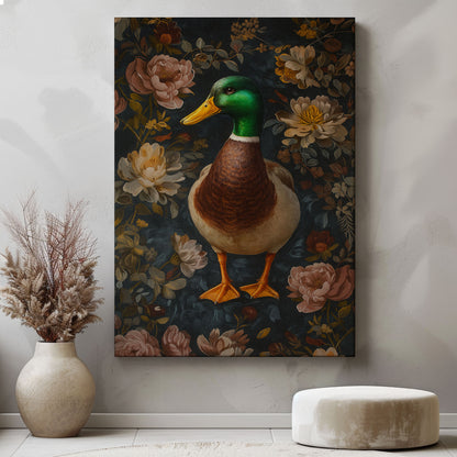 Mallard Duck Canvas Wall Art – Woodland Floral Hunting home decor