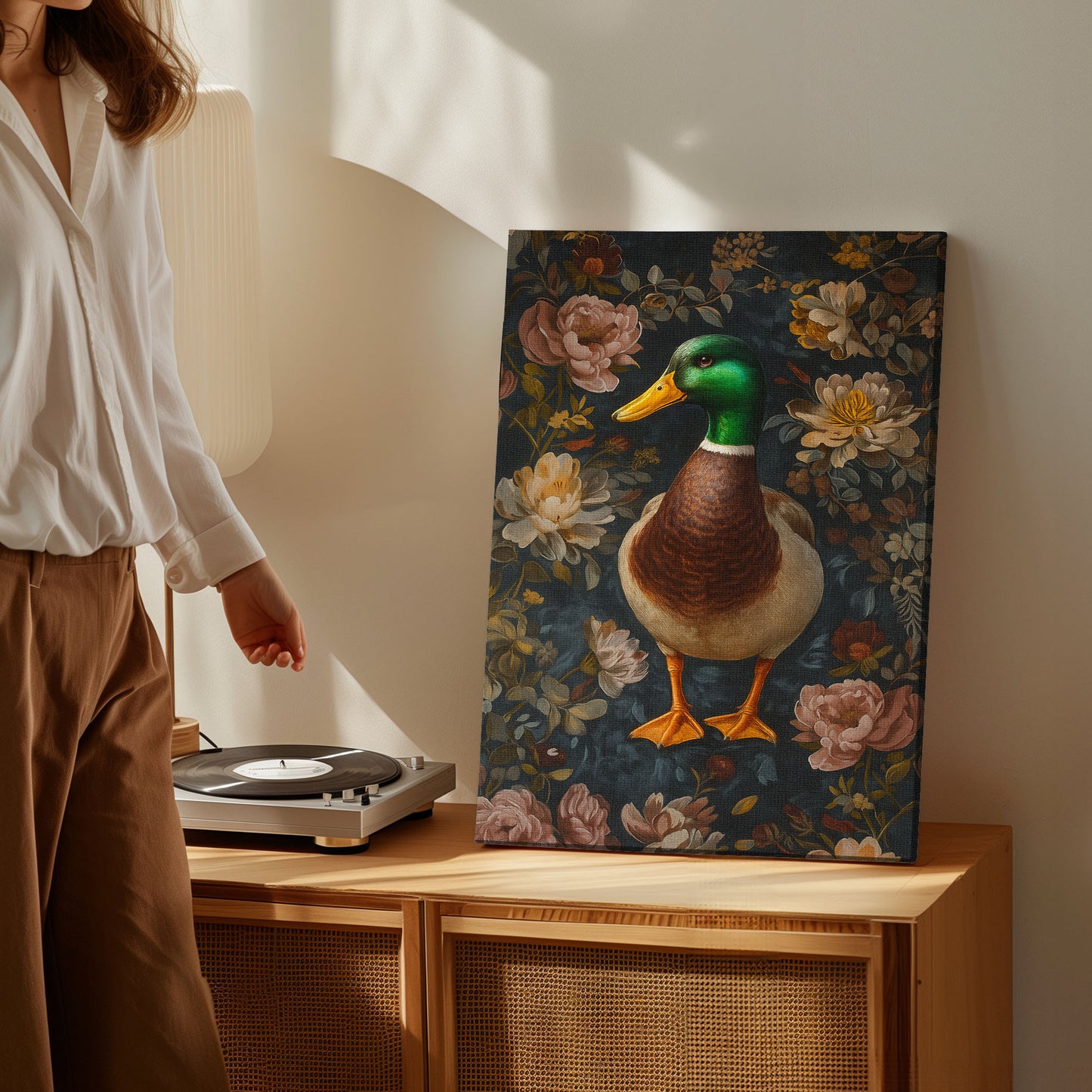 Mallard Duck Canvas Wall Art – Woodland Floral Hunting home decor