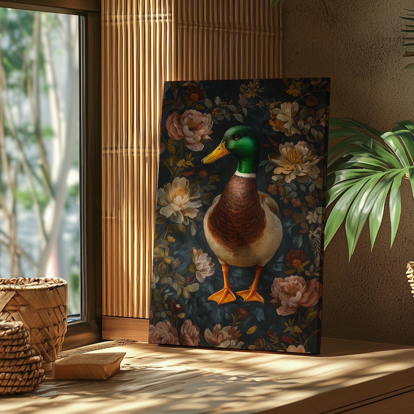 Mallard Duck Canvas Wall Art – Woodland Floral Hunting home decor