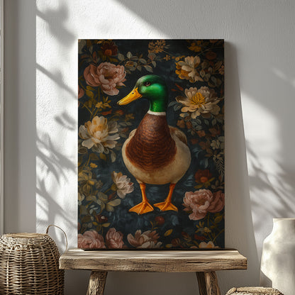 Mallard Duck Canvas Wall Art – Woodland Floral Hunting home decor
