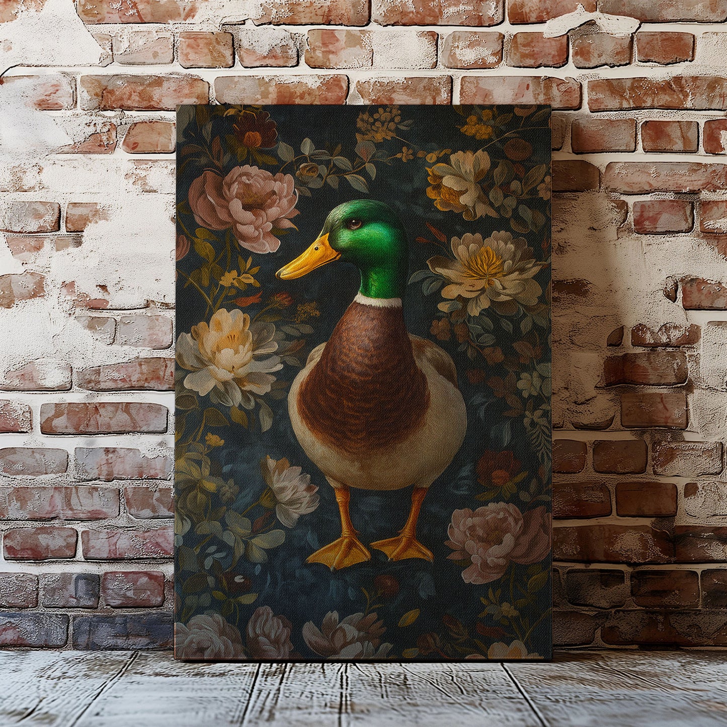 Mallard Duck Canvas Wall Art – Woodland Floral Hunting home decor