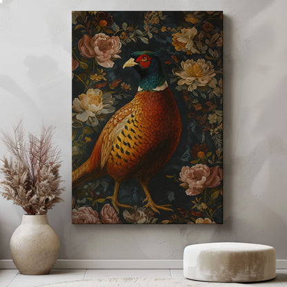 Pheasant Bird Painting Canvas Floral Vintage Wall Art Gift For Hunt