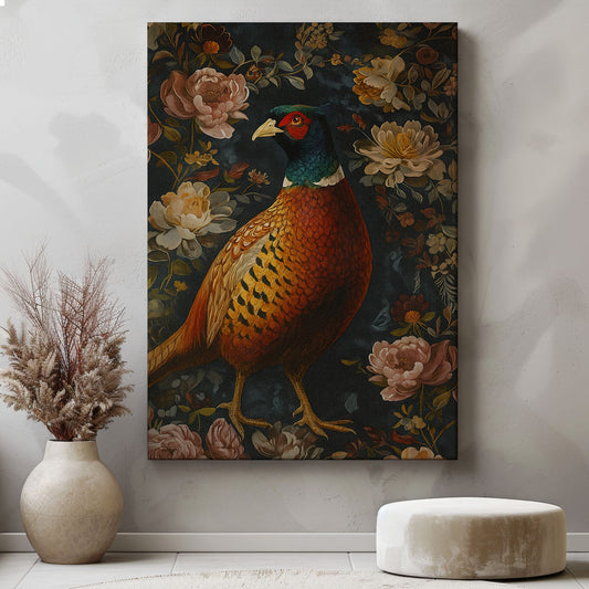 Pheasant Bird Painting Canvas Floral Vintage Wall Art Gift For Hunt