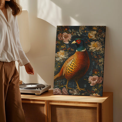 Pheasant Bird Painting Canvas Floral Vintage Wall Art Gift For Hunt