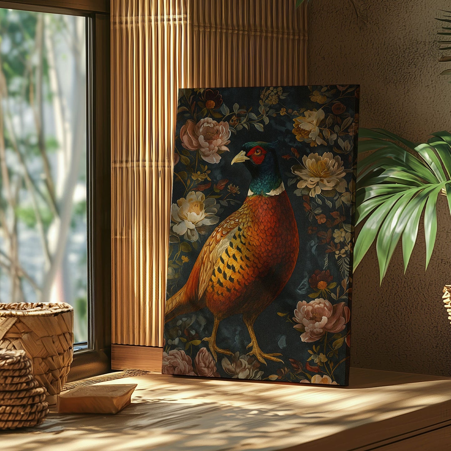 Pheasant Bird Painting Canvas Floral Vintage Wall Art Gift For Hunt