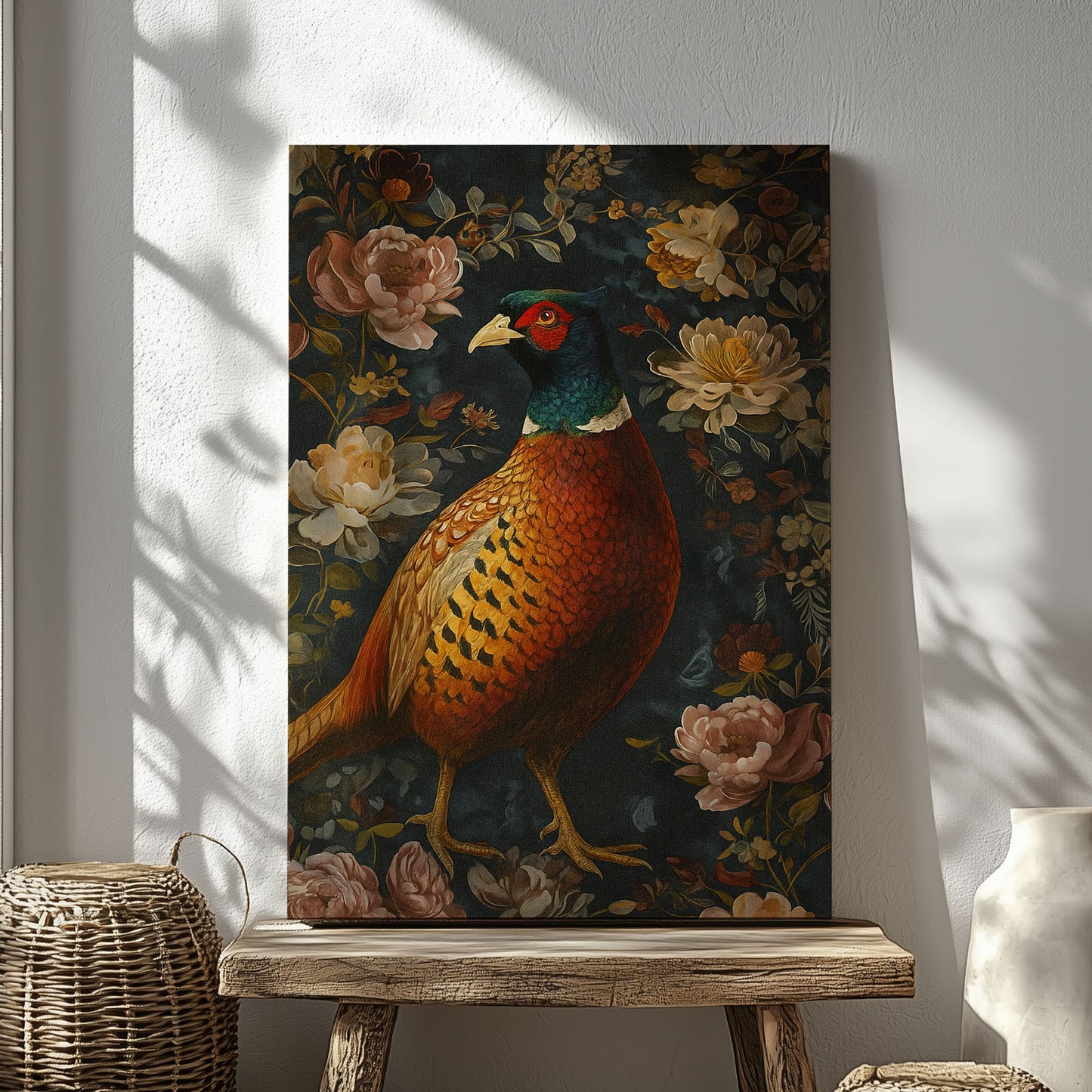 Pheasant Bird Painting Canvas Floral Vintage Wall Art Gift For Hunt