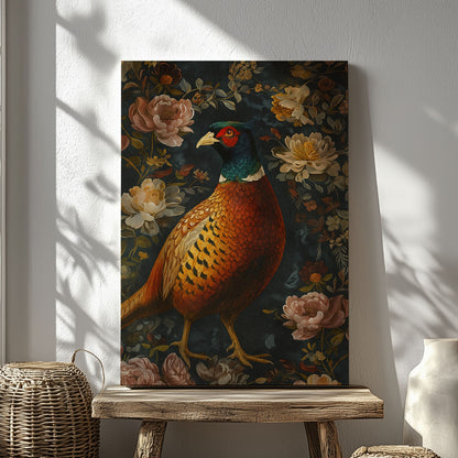 Pheasant Bird Painting Canvas Floral Vintage Wall Art Gift For Hunt