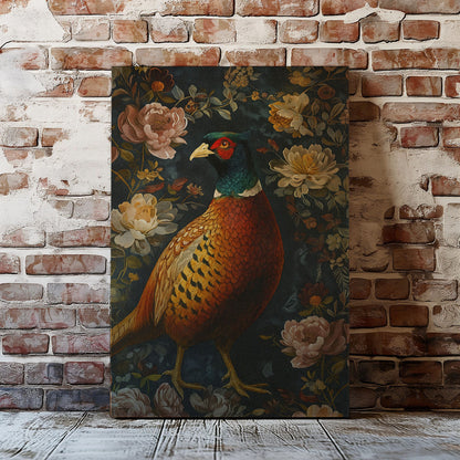 Pheasant Bird Painting Canvas Floral Vintage Wall Art Gift For Hunt