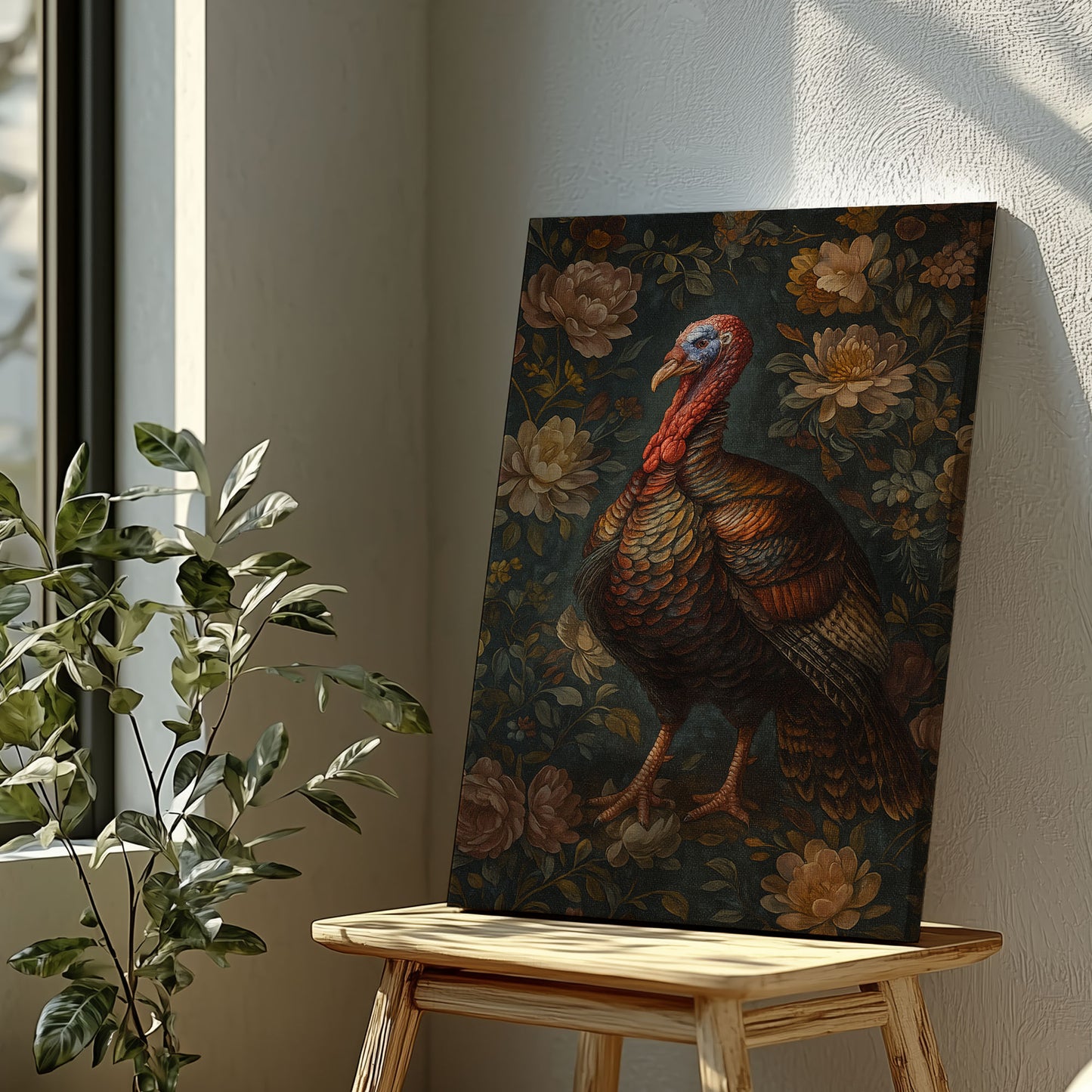 Vintage Turkey Canvas Print – Rustic Floral Wildlife Wall Art