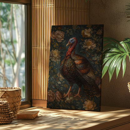 Vintage Turkey Canvas Print – Rustic Floral Wildlife Wall Art