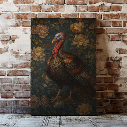Vintage Turkey Canvas Print – Rustic Floral Wildlife Wall Art