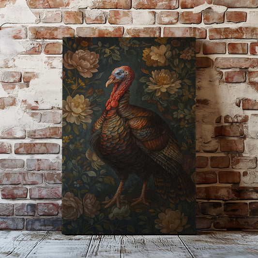 Vintage Turkey Canvas Print – Rustic Floral Wildlife Wall Art