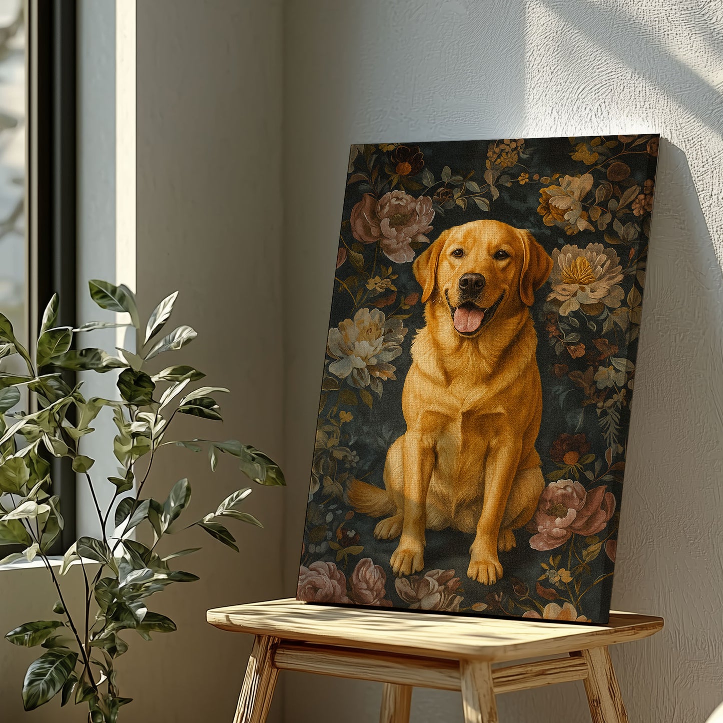 Rustic Labrador Canvas Wall Art – Floral Hunting Cabin Décor